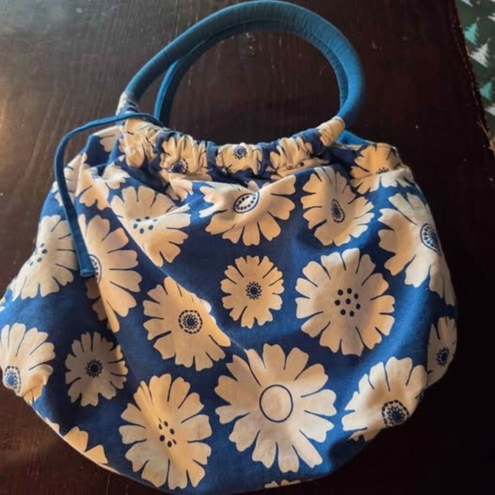 Blue and white floral handbag